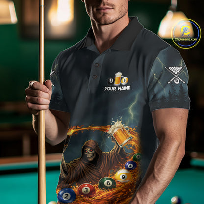 Funny Grim Reaper Play Beer & Pool 8 Ball Men's Billiard Team Shirt Custom Billiard Attire NYN2492