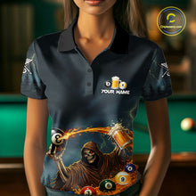 Load image into Gallery viewer, Funny Grim Reaper Play Beer &amp; Pool 8 Ball Women's Billiard Team Shirt Custom Billiard Attire NYN2492