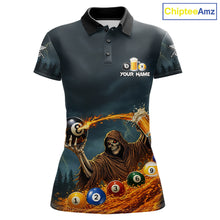 Load image into Gallery viewer, Funny Grim Reaper Play Beer &amp; Pool 8 Ball Women's Billiard Team Shirt Custom Billiard Attire NYN2492