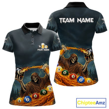 Load image into Gallery viewer, Funny Grim Reaper Play Beer &amp; Pool 8 Ball Women's Billiard Team Shirt Custom Billiard Attire NYN2492