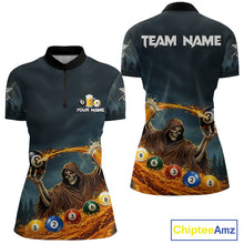Load image into Gallery viewer, Funny Grim Reaper Play Beer &amp; Pool 8 Ball Women's Billiard Team Shirt Custom Billiard Attire NYN2492