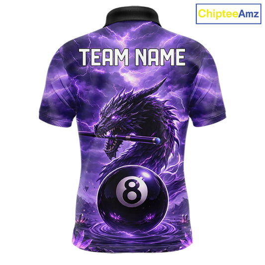 Dragon Thunder Purple Cue & Pool 8 Ball Men Billiard Shirt Custom Billiard Polo & 1/4-Zip Attire NYN2496