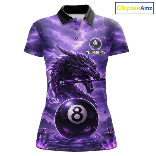 Dragon Thunder Purple Cue & Pool 8 Ball Women Billiard Shirt Custom Billiard Polo & 1/4-Zip Attire NYN2496