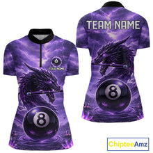 Load image into Gallery viewer, Dragon Thunder Purple Cue &amp; Pool 8 Ball Women Billiard Shirt Custom Billiard Polo &amp; 1/4-Zip Attire NYN2496