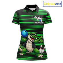 Load image into Gallery viewer, Funny Crocodile Bowling Jersey For Women Personalized Green Strike Lightning Team Bowling Attire NYN3228