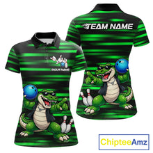Load image into Gallery viewer, Funny Crocodile Bowling Jersey For Women Personalized Green Strike Lightning Team Bowling Attire NYN3228