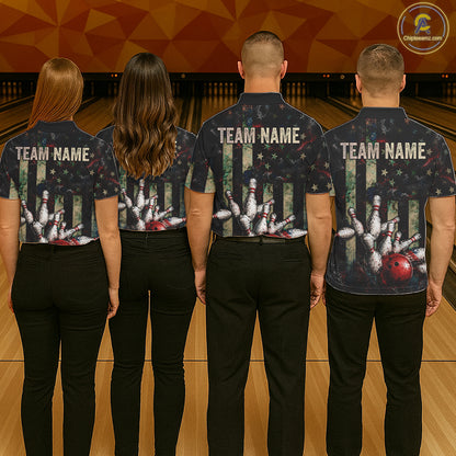 Personalized American Flag Grunge Bowling Shirt For Women Custom Splatter Outfit Bowling Jersey NYN3231