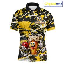 Load image into Gallery viewer, Yellow, White And Black Splatter Funny Beer Bowling Shirt For Men Custom Outfit Bowling Jersey NYN3235