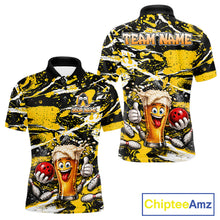 Load image into Gallery viewer, Yellow, White And Black Splatter Funny Beer Bowling Shirt For Men Custom Outfit Bowling Jersey NYN3235