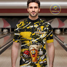 Load image into Gallery viewer, Yellow, White And Black Splatter Funny Beer Bowling Shirt For Men Custom Outfit Bowling Jersey NYN3235