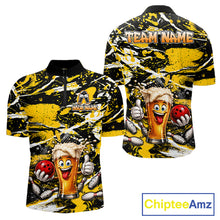 Load image into Gallery viewer, Yellow, White And Black Splatter Funny Beer Bowling Shirt For Men Custom Outfit Bowling Jersey NYN3235