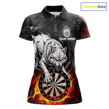 Fire Flame Funny Wolf Darts Polo & 1/4 Zip For Women Personalized Grunge Dart Team Shirts | Red NYN3236
