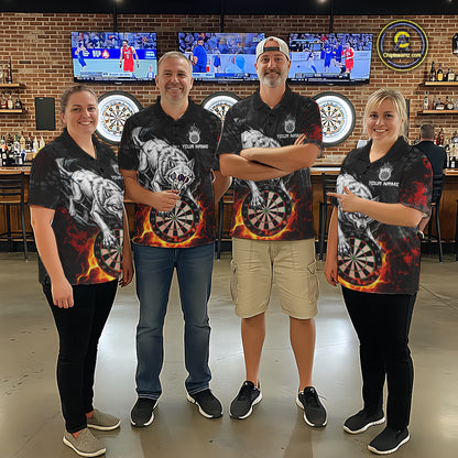 Fire Flame Funny Wolf Darts Polo & 1/4 Zip For Men Personalized Grunge Dart Team Shirts | Red NYN3236