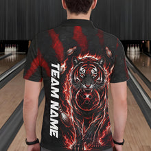 Load image into Gallery viewer, Male bowler wearing Fire Flame Tiger Red Claws bowling jersey during league and tournament competition
