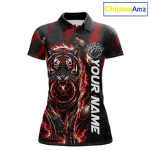 Load image into Gallery viewer, Fire Flame Tiger Red Claws women's bowling polo shirt custom bowling team jersey, personalized bowling uniform
