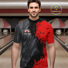 Load image into Gallery viewer, Male bowler wearing Black Grey Red Grunge US Flag bowling jersey during patriotic bowling tournament