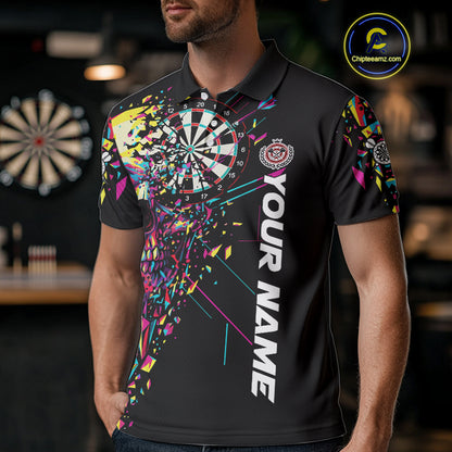Custom Colorful Shatter Skull & Dartboard Darts Polo Shirt For Men Cracked Dart Jerseys NYN1960