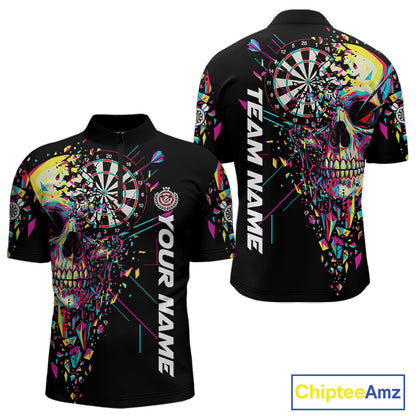 Custom Colorful Shatter Skull & Dartboard Darts Quarter-Zip Shirt For Men Cracked Dart Jerseys NYN1960