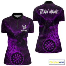 Load image into Gallery viewer, Purple Grunge Eagle Fire Flame Dartboard Women Darts Quarter-Zip Shirts Custom Dart Team Jerseys NYN2506