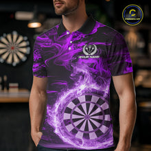 Load image into Gallery viewer, Black And Purple Smoking Dartboard &amp; Arrow Men Darts Polo Shirt Custom Dart Team Jerseys NYN2512