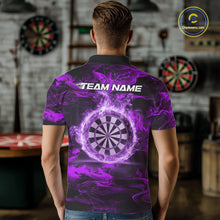 Load image into Gallery viewer, Black And Purple Smoking Dartboard &amp; Arrow Men Darts Polo Shirt Custom Dart Team Jerseys NYN2512