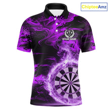 Load image into Gallery viewer, Black And Purple Smoking Dartboard &amp; Arrow Men Darts Polo Shirt Custom Dart Team Jerseys NYN2512