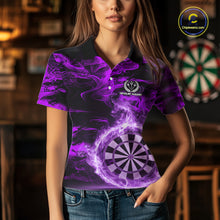 Load image into Gallery viewer, Black And Purple Smoking Dartboard &amp; Arrow Women Darts Polo Shirt Custom Dart Team Jerseys NYN2512