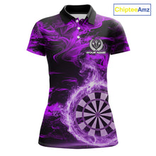 Load image into Gallery viewer, Black And Purple Smoking Dartboard &amp; Arrow Women Darts Polo Shirt Custom Dart Team Jerseys NYN2512