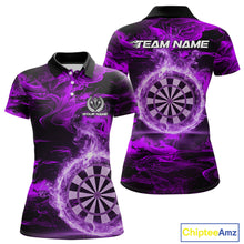 Load image into Gallery viewer, Black And Purple Smoking Dartboard &amp; Arrow Women Darts Polo Shirt Custom Dart Team Jerseys NYN2512