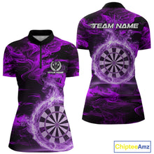 Load image into Gallery viewer, Black And Purple Smoking Dartboard &amp; Arrow Women Darts Quarter-Zip Shirt Custom Dart Team Jerseys NYN2512