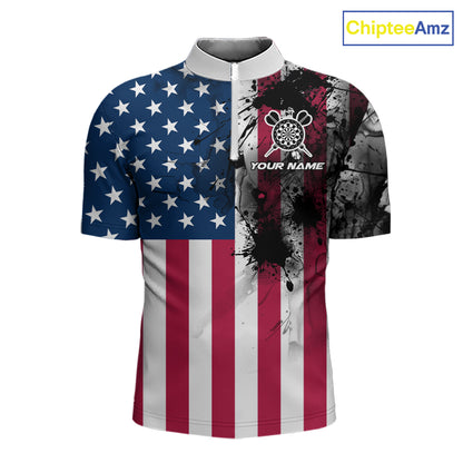 Personalized American Flag Black Splatter Dart 1/4-Zip Shirts For Men Custom Dart Team Jerseys NYN2711