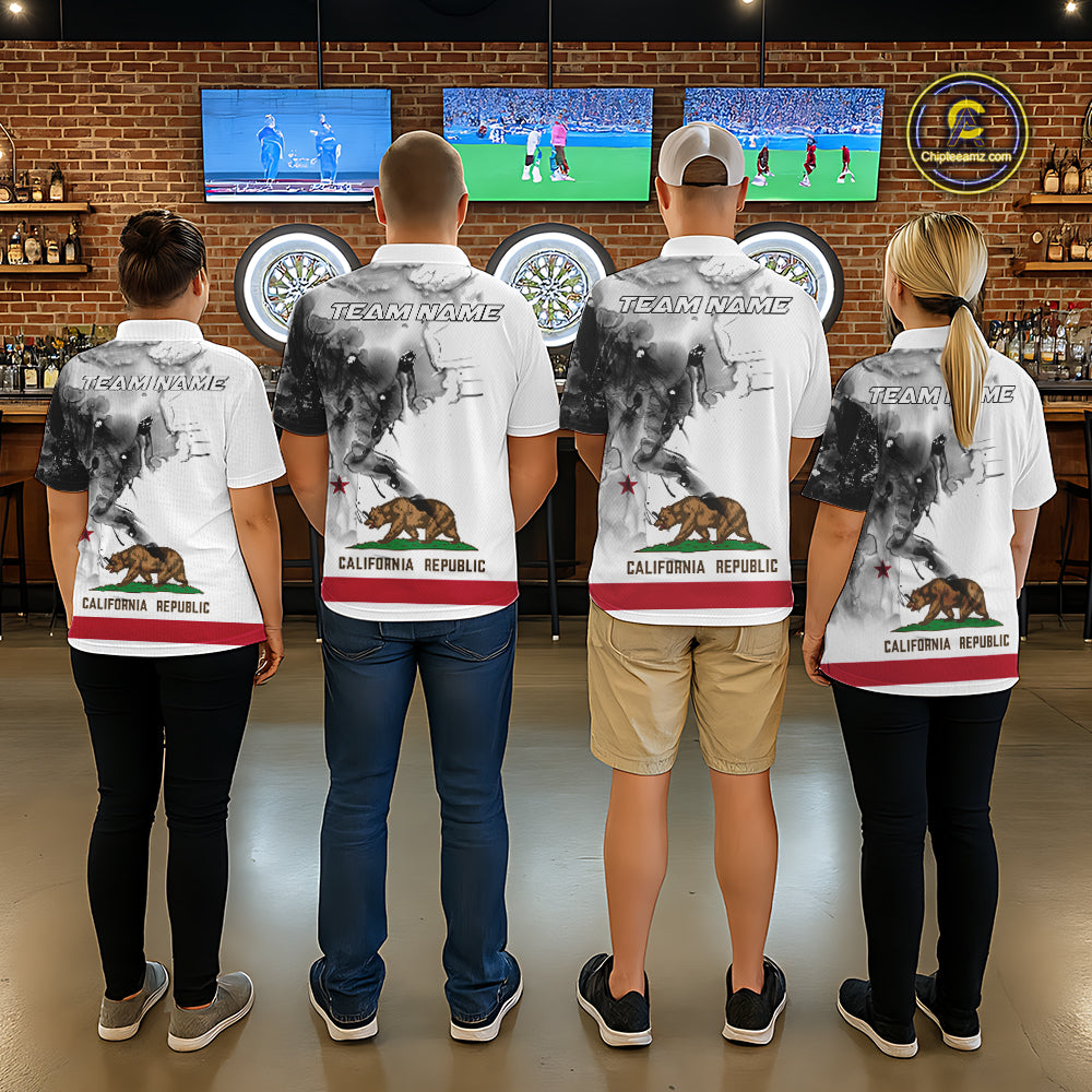 Personalized California Flag Black Splatter Dart Polo Shirts For Men Custom Dart Team Jerseys NYN2714