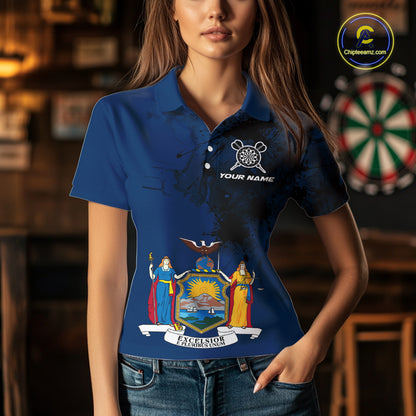 Personalized New York Flag Black Splatter Dart Polo Shirts For Women Custom Dart Team Jerseys NYN2715