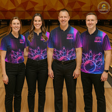 Load image into Gallery viewer, Pink And Blue Neon Lightning Bowling Polo &amp; 1/4-Zip Shirt For Women Custom Team Bowling Jersey NYN3240