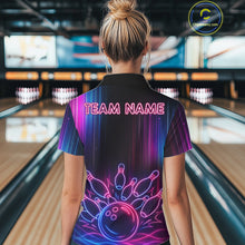 Load image into Gallery viewer, Pink And Blue Neon Lightning Bowling Polo &amp; 1/4-Zip Shirt For Women Custom Team Bowling Jersey NYN3240