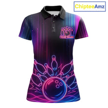 Load image into Gallery viewer, Pink And Blue Neon Lightning Bowling Polo &amp; 1/4-Zip Shirt For Women Custom Team Bowling Jersey NYN3240