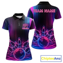 Load image into Gallery viewer, Pink And Blue Neon Lightning Bowling Polo &amp; 1/4-Zip Shirt For Women Custom Team Bowling Jersey NYN3240
