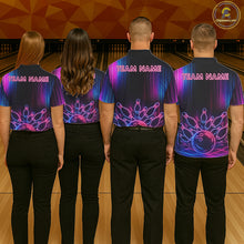 Load image into Gallery viewer, Pink And Blue Neon Lightning Bowling Polo &amp; 1/4-Zip Shirt For Women Custom Team Bowling Jersey NYN3240