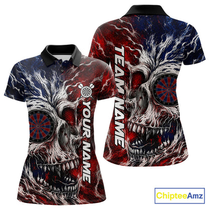 Red And Blue Smoking Skull Dartboard Women Darts Shirt Personalized Team Darts Jersey NYN3246