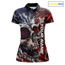 Load image into Gallery viewer, Red And Blue Smoking Skull Dartboard Women Darts Shirt Personalized Team Darts Jersey NYN3246