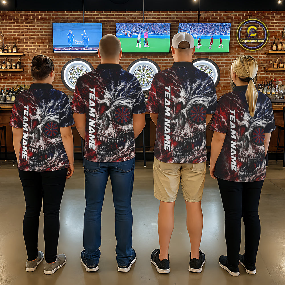 Red And Blue Smoking Skull Dartboard Mens Darts Shirt Personalized Team Darts Jersey NYN3246