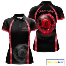 Load image into Gallery viewer, Black Red Thunder Lightning women's billiard polo shirt custom 8 ball pool team jersey, tournament billiards apparel