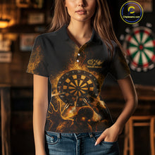 Load image into Gallery viewer, Custom Skeleton Yellow Flames Dartboard Dart Women Polo Jerseys Lightning Dart Team Shirt NYN1694