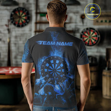 Load image into Gallery viewer, Custom Skeleton Blue Flames Dartboard Dart Men Polo Jerseys Lightning Dart Team Shirt NYN1696