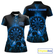 Load image into Gallery viewer, Custom Skeleton Blue Flames Dartboard Dart Women Polo Jerseys Lightning Dart Team Shirt NYN1696