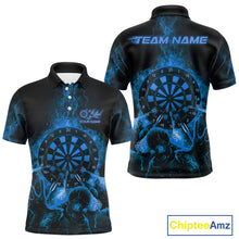 Load image into Gallery viewer, Custom Skeleton Blue Flames Dartboard Dart Men Polo Jerseys Lightning Dart Team Shirt NYN1696