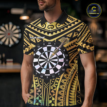 Load image into Gallery viewer, Gold Tribal Holographic Dartboard &amp; Arrow Men Darts Polo Shirt Personalized Dart Team Jerseys NYN2515