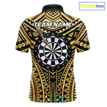 Load image into Gallery viewer, Gold Tribal Holographic Dartboard &amp; Arrow Men Darts Polo Shirt Personalized Dart Team Jerseys NYN2515