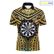 Load image into Gallery viewer, Gold Tribal Holographic Dartboard &amp; Arrow Men Darts Polo Shirt Personalized Dart Team Jerseys NYN2515