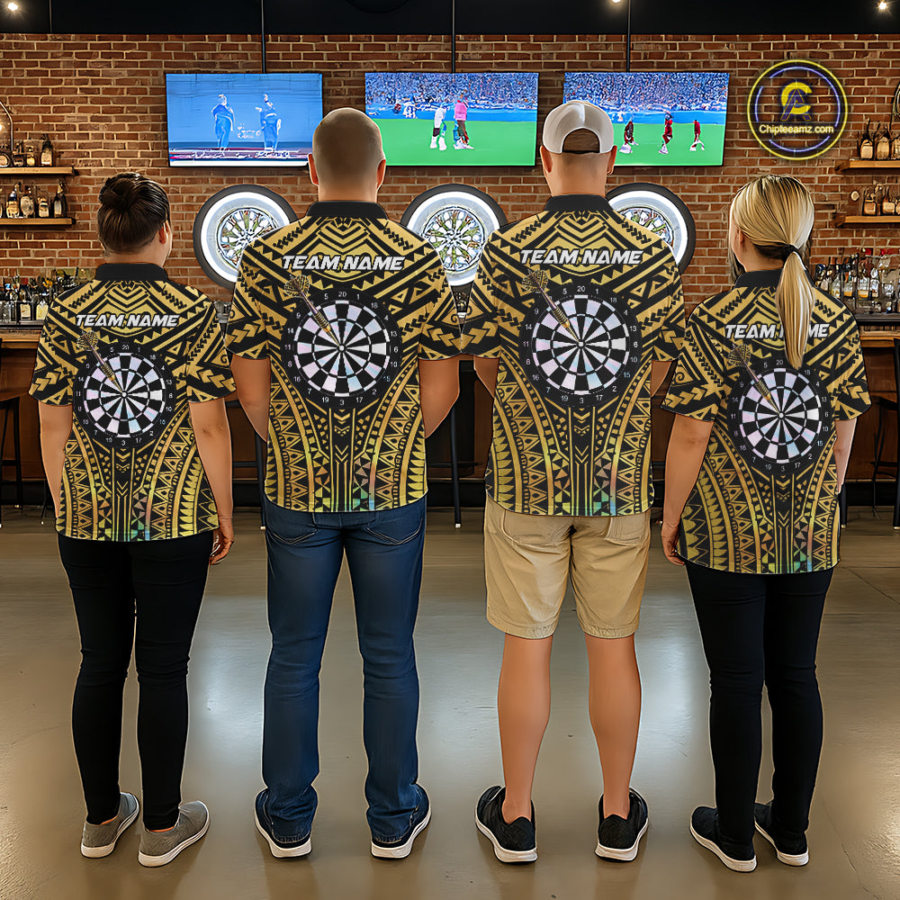 Gold Tribal Holographic Dartboard & Arrow Men Darts Polo Shirt Personalized Dart Team Jerseys NYN2515